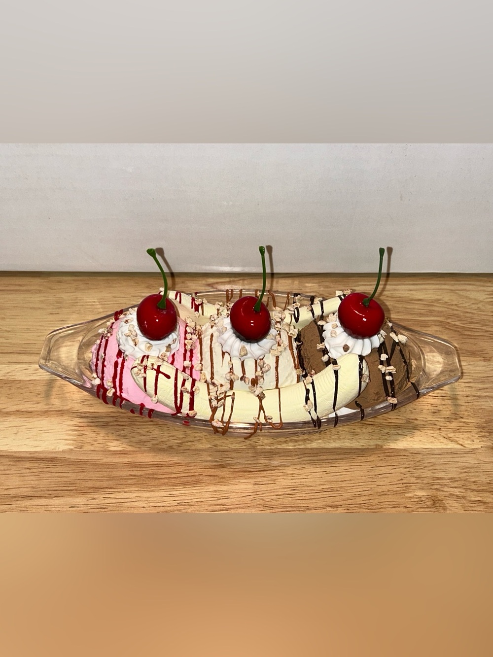 Decorative Faux Banana Split Centerpiece - Cream, Pink, Brown Handmade - Picture 2 of 7